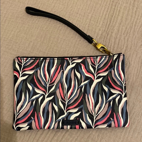 Fossil Black and Pink Clutch with Nature-Inspired Print - Picture 1 of 6